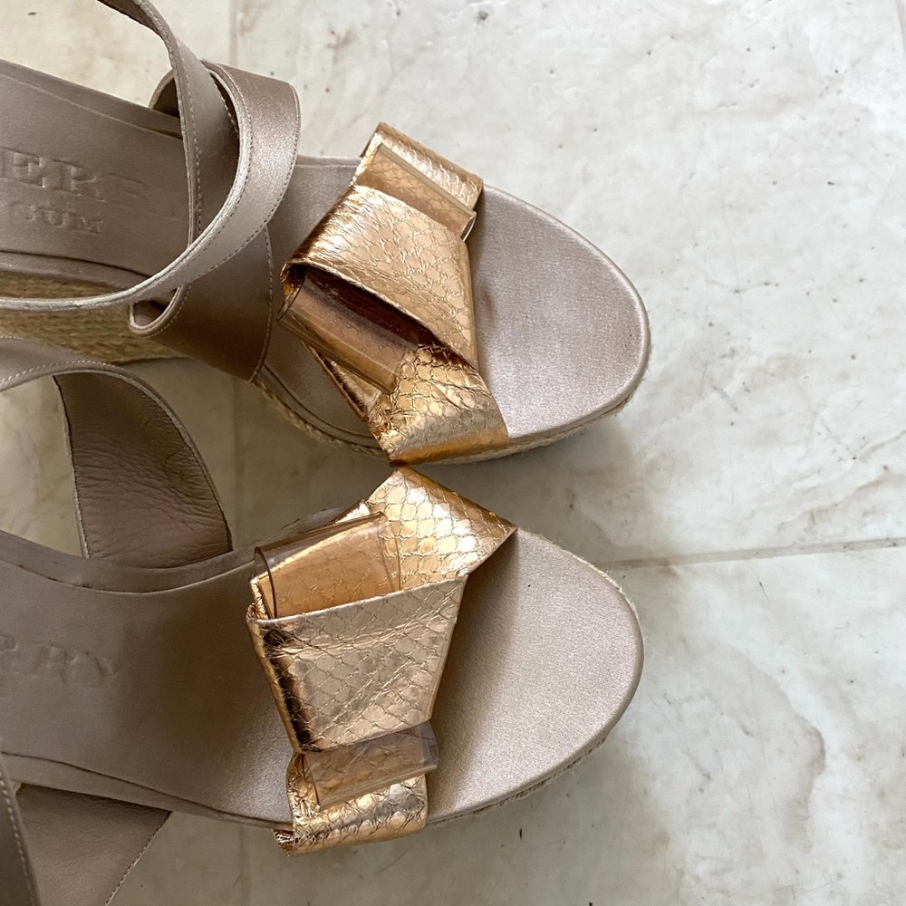 Burberry Made in Italy Satin Rosegold Leather Bow Espadrilles Sandals sz 9/39 - Picture 7 of 14